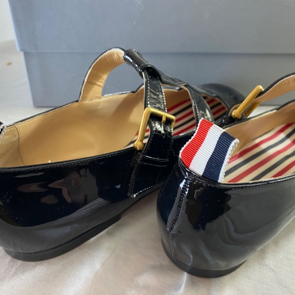 Thom Browne Black Soft Patent Calfskin T-bar Mary Jane Flat - Picture 4 of 6
